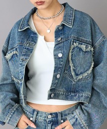ANAP | ハートフリンジ パッチポケット クロップド デニム ジャケット(デニムジャケット)