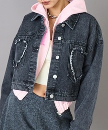 ANAP（アナップ）の「ハートフリンジ パッチポケット クロップド デニム ジャケット（デニムジャケット）」