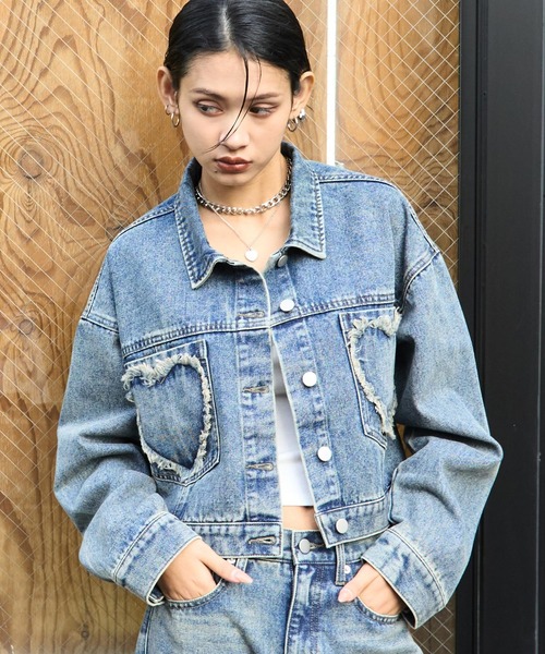 ANAP（アナップ）の「ハートフリンジ パッチポケット クロップド デニム ジャケット（デニムジャケット・レディース・ブラック/ブルー・F）」の7枚目の写真