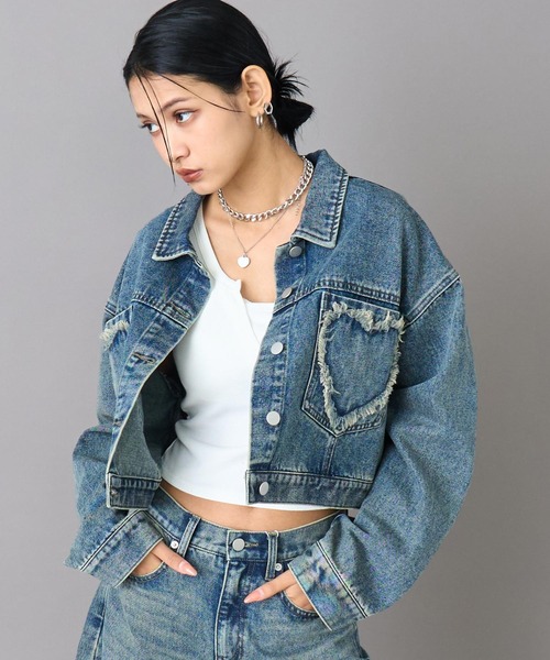 ANAP（アナップ）の「ハートフリンジ パッチポケット クロップド デニム ジャケット（デニムジャケット・レディース・ブラック/ブルー・F）」の9枚目の写真
