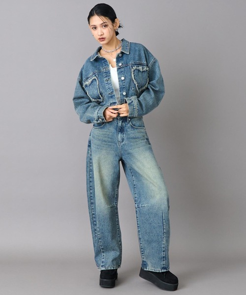 ANAP（アナップ）の「ハートフリンジ パッチポケット クロップド デニム ジャケット（デニムジャケット・レディース・ブラック/ブルー・F）」の10枚目の写真