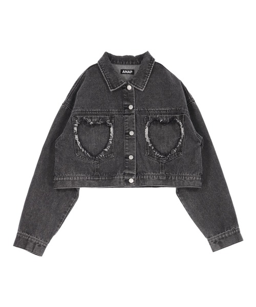 ANAP（アナップ）の「ハートフリンジ パッチポケット クロップド デニム ジャケット（デニムジャケット・レディース・ブラック/ブルー・F）」の11枚目の写真