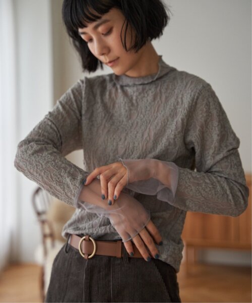 LBC（エルビーシー）の「ジャカード切り替えシアーロンT（Tシャツ/カットソー・レディース・ホワイト/ブラック/カーキ/グレー・M/L）」の13枚目の写真