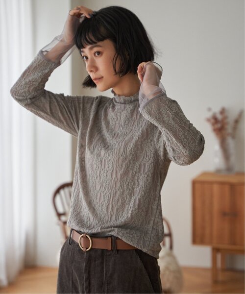 LBC（エルビーシー）の「ジャカード切り替えシアーロンT（Tシャツ/カットソー・レディース・ホワイト/ブラック/カーキ/グレー・M/L）」の15枚目の写真