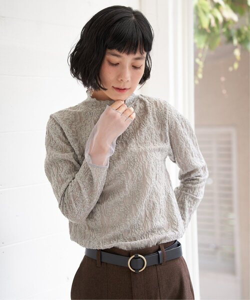 LBC（エルビーシー）の「ジャカード切り替えシアーロンT（Tシャツ/カットソー・レディース・ホワイト/ブラック/カーキ/グレー・M/L）」の16枚目の写真