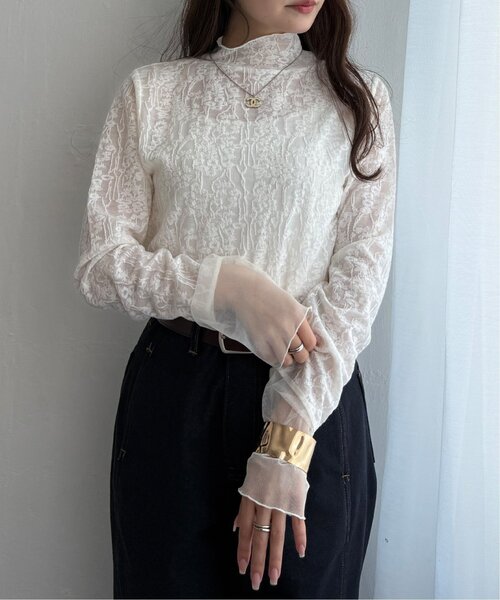 LBC（エルビーシー）の「ジャカード切り替えシアーロンT（Tシャツ/カットソー・レディース・ホワイト/ブラック/カーキ/グレー・M/L）」の18枚目の写真