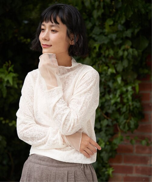 LBC（エルビーシー）の「ジャカード切り替えシアーロンT（Tシャツ/カットソー・レディース・ホワイト/ブラック/カーキ/グレー・M/L）」の20枚目の写真