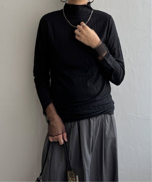 LBC（エルビーシー）の「ジャカード切り替えシアーロンT（Tシャツ/カットソー・レディース・ホワイト/ブラック/カーキ/グレー・M/L）」の7枚目の写真