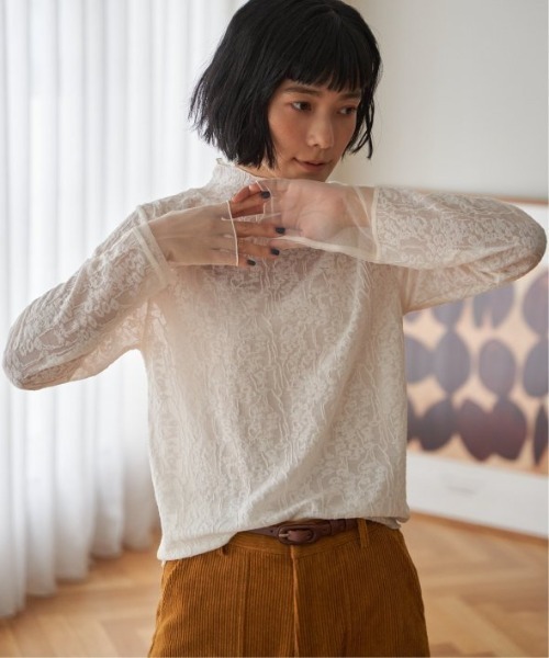 LBC（エルビーシー）の「ジャカード切り替えシアーロンT（Tシャツ/カットソー・レディース・ホワイト/ブラック/カーキ/グレー・M/L）」の9枚目の写真