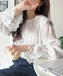 classicalelf（クラシカルエルフ）の「涼やかに、品よく、愛らしく。前後2wayリボンキャンディスリーブシアープリーツブラウス(長袖)（シャツ/ブラウス）」