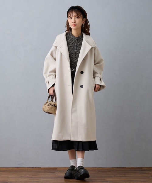 NICOLE CLUB(ニコル クラブ)の「スタンドカラーロングコート(その他アウター・レディース・グレー/オフホワイト/ブラック/ネイビー・MEDIUM)」の2枚目の写真