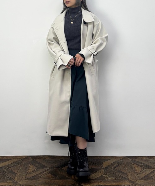 NICOLE CLUB(ニコル クラブ)の「スタンドカラーロングコート(その他アウター・レディース・グレー/オフホワイト/ブラック/ネイビー・MEDIUM)」の10枚目の写真