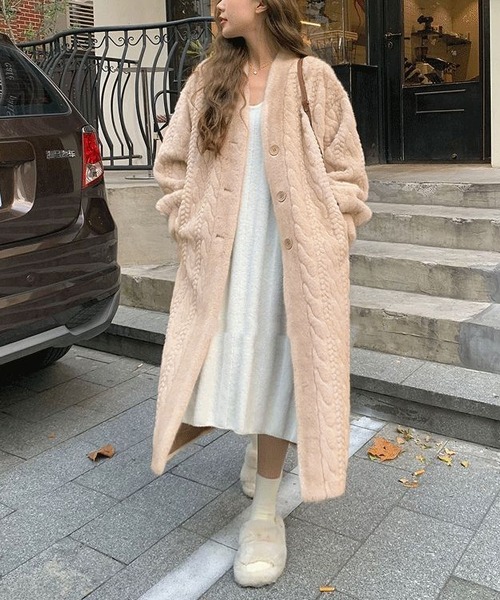 セール】ファー 裏地キルティング ロング カーディガン（カーディガン