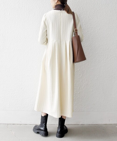 SHIPS any:〈手洗い可能〉ジャカード ウエスト タック ノーカラー