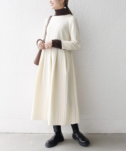 SHIPS any:〈手洗い可能〉ジャカード ウエスト タック ノーカラー