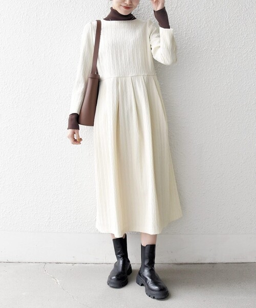 SHIPS any:〈手洗い可能〉ジャカード ウエスト タック ノーカラー