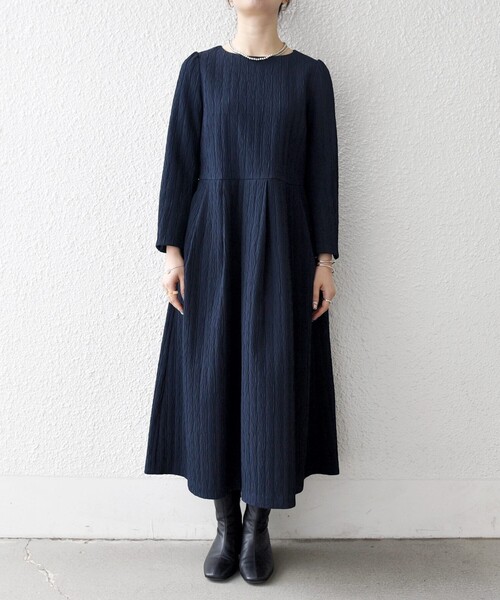 SHIPS any:〈手洗い可能〉ジャカード ウエスト タック ノーカラー