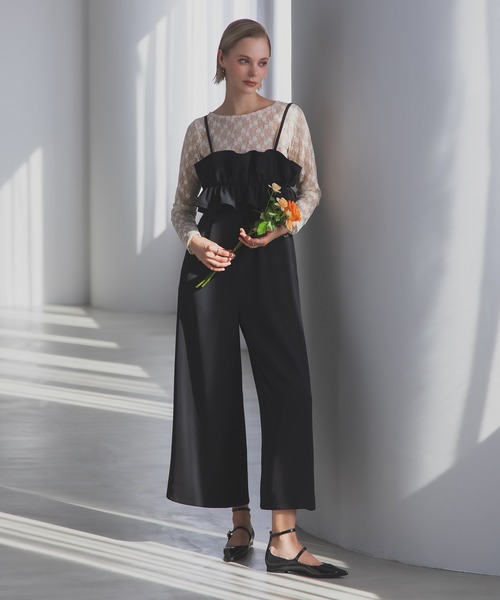 MERAKI(メラキ)の「トップフリルサロペットパンツ(サロペット/オーバーオール・レディース・ブラック/ブラウン・S/M)」の1枚目の写真