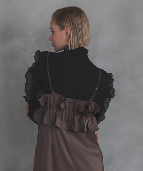 MERAKI(メラキ)の「トップフリルサロペットパンツ(サロペット/オーバーオール・レディース・ブラック/ブラウン・S/M)」の14枚目の写真