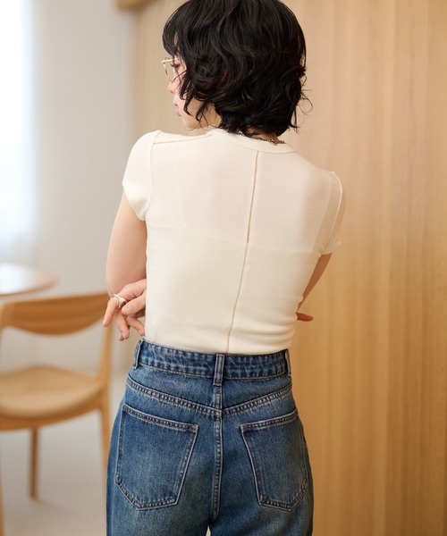 LAULEN(ローレン)の「openwork french sleeve tee /オープンワークフレンチスリーブTシャツ(Tシャツ/カットソー・レディース・ブラウン/ホワイト/ブラック・FREE)」の2枚目の写真
