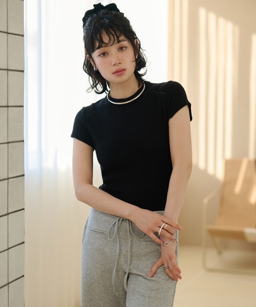 LAULEN(ローレン)の「openwork french sleeve tee /オープンワークフレンチスリーブTシャツ(Tシャツ/カットソー・レディース・ブラウン/ホワイト/ブラック・FREE)」の3枚目の写真