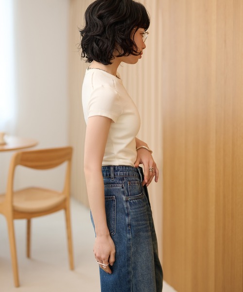 LAULEN(ローレン)の「openwork french sleeve tee /オープンワークフレンチスリーブTシャツ(Tシャツ/カットソー・レディース・ブラウン/ホワイト/ブラック・FREE)」の7枚目の写真