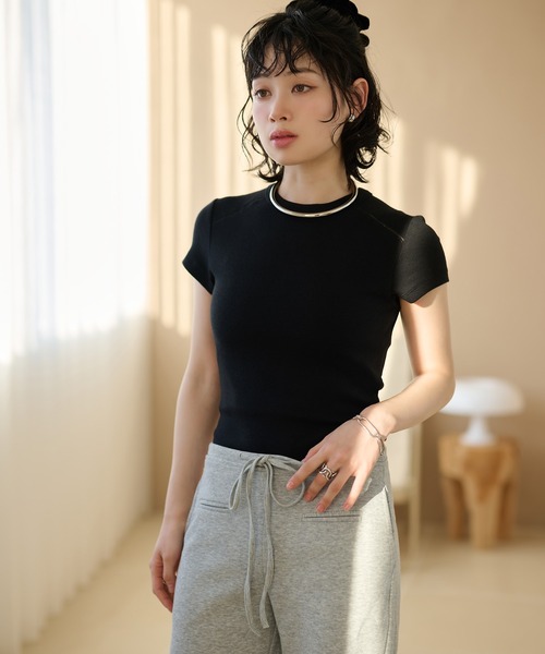 LAULEN(ローレン)の「openwork french sleeve tee /オープンワークフレンチスリーブTシャツ(Tシャツ/カットソー・レディース・ブラウン/ホワイト/ブラック・FREE)」の18枚目の写真