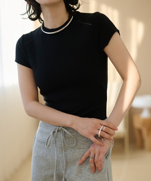 LAULEN(ローレン)の「openwork french sleeve tee /オープンワークフレンチスリーブTシャツ(Tシャツ/カットソー・レディース・ブラウン/ホワイト/ブラック・FREE)」の13枚目の写真