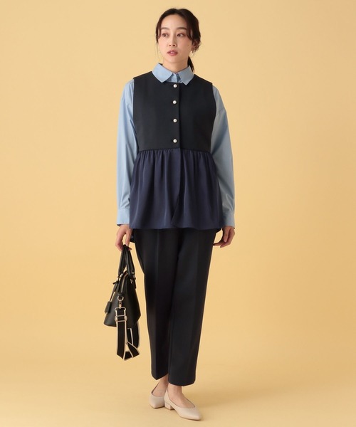 Elura(エルーラ)の「≪入卒/セレモニー/通勤≫ダンボールペプラムジレ(その他アウター・レディース・グレイッシュベージュ/ネイビー・FREE)」の10枚目の写真