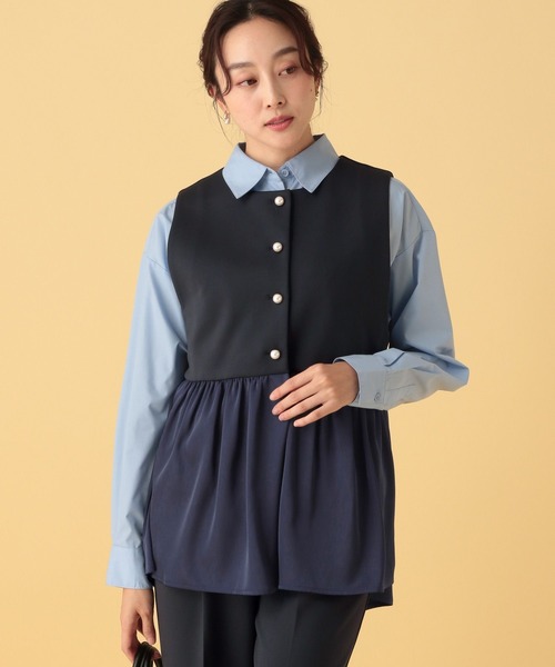 Elura(エルーラ)の「≪入卒/セレモニー/通勤≫ダンボールペプラムジレ(その他アウター・レディース・グレイッシュベージュ/ネイビー・FREE)」の9枚目の写真