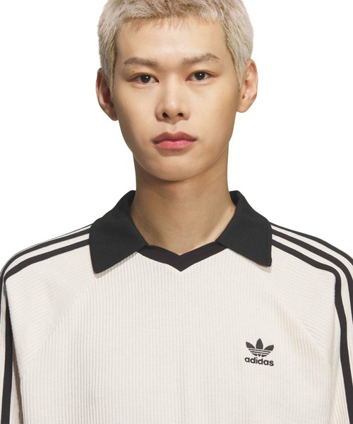 adidas(アディダス)の「adidas WAFFLE LONG SLEEVE POLO / アディダス ワッフル ロング スリーブ ポロ【SP】(ポロシャツ・メンズ・ホワイト・XS/S/M/L/XL/XXL)」の2枚目の写真