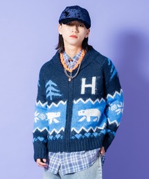 ジップアップ」に該当するニット/セーター（ブルー・ネイビー/青色系