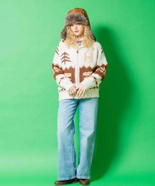 a.p.o.v.(エーピーオービー)の「a.p.o.v. ノルディック柄ファー混アクリルニット短丈カウチンジップアップセーター(ニット/セーター・メンズ・ネイビー/アイボリー・ONESIZE)」の7枚目の写真