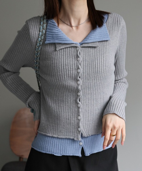 セール】レイヤード風ニットカーディガン（カーディガン/ボレロ