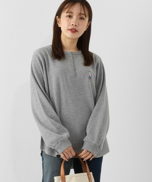 KRIFF MAYER Lady's Collection（クリフメイヤーレディースコレクション）の「ハニカムワッフルワンポイントロンT（Tシャツ/カットソー・レディース・ナチュラル/グレー/ネイビー/カラフル・MEDIUM/LARGE）」の2枚目の写真