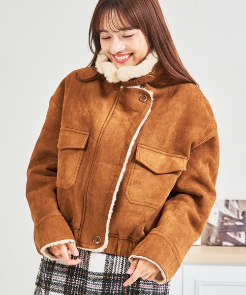 MISCH MASCH（ミッシュマッシュ）の「ZOZO限定 スタンドカラースエードファーブルゾン（ブルゾン・レディース・ブラウン/キャメル・ﾌﾘ-）」の3枚目の写真