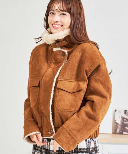 MISCH MASCH（ミッシュマッシュ）の「ZOZO限定 スタンドカラースエードファーブルゾン（ブルゾン・レディース・ブラウン/キャメル・ﾌﾘ-）」の4枚目の写真