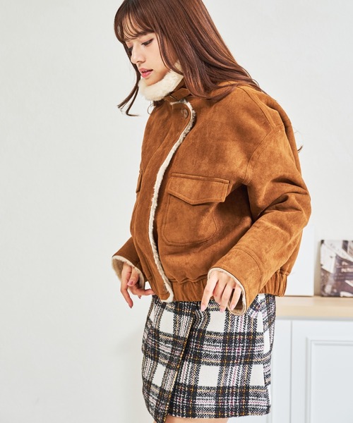 MISCH MASCH（ミッシュマッシュ）の「ZOZO限定 スタンドカラースエードファーブルゾン（ブルゾン・レディース・ブラウン/キャメル・ﾌﾘ-）」の7枚目の写真