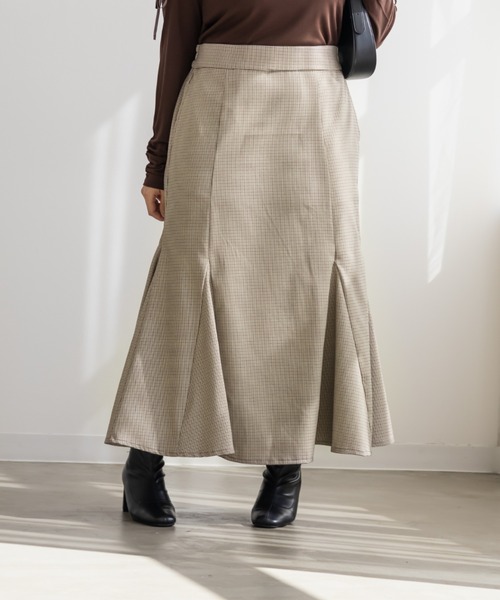 CLETTE(クレット)の「CLETTEオリジナル千鳥柄マーメイドスカート(スカート・レディース・ブラウン/ベージュ/チャコールグレー・4L/3L/LL)」の1枚目の写真