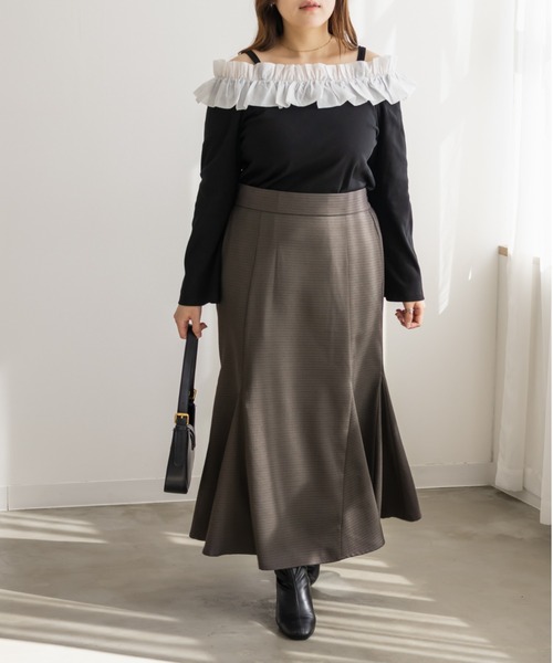 CLETTE(クレット)の「CLETTEオリジナル千鳥柄マーメイドスカート(スカート・レディース・ブラウン/ベージュ/チャコールグレー・4L/3L/LL)」の5枚目の写真