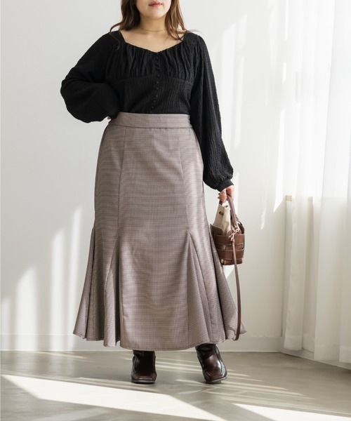 CLETTE(クレット)の「CLETTEオリジナル千鳥柄マーメイドスカート(スカート・レディース・ブラウン/ベージュ/チャコールグレー・4L/3L/LL)」の10枚目の写真