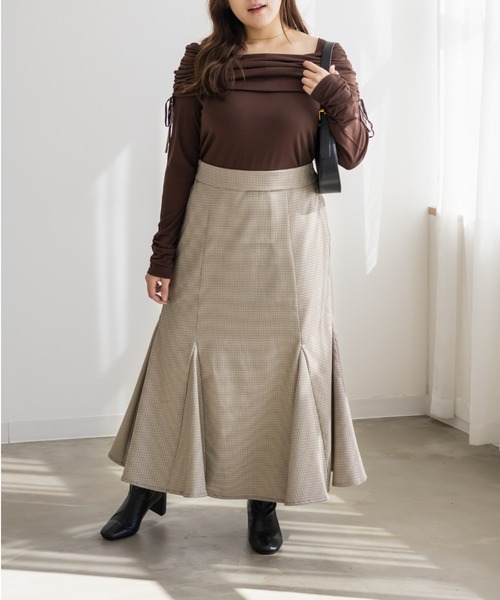 CLETTE(クレット)の「CLETTEオリジナル千鳥柄マーメイドスカート(スカート・レディース・ブラウン/ベージュ/チャコールグレー・4L/3L/LL)」の14枚目の写真