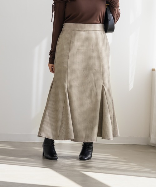 CLETTE(クレット)の「CLETTEオリジナル千鳥柄マーメイドスカート(スカート・レディース・ブラウン/ベージュ/チャコールグレー・4L/3L/LL)」の12枚目の写真
