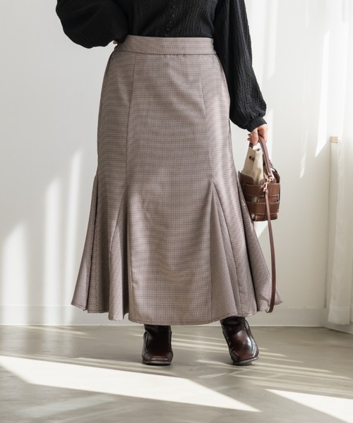 CLETTE(クレット)の「CLETTEオリジナル千鳥柄マーメイドスカート(スカート・レディース・ブラウン/ベージュ/チャコールグレー・4L/3L/LL)」の8枚目の写真