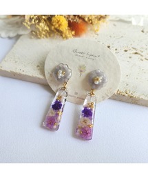 【Sweetlupine】【Sweetlupine】【パープル】淡い花形 クリアステック フラワー お花いっぱい レジン ♡ニッケルイヤリング(MA)