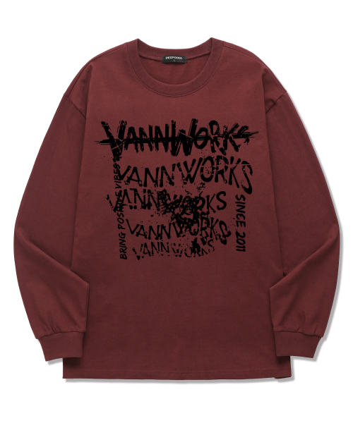 VANNWORKS(バンワークス)の「MESS LOGO ロングスリーブ (VLS0205) バーガンディ(Tシャツ/カットソー・レディース・その他・X-LARGE/XX-LARGE/SMALL/LARGE/MEDIUM)」の1枚目の写真