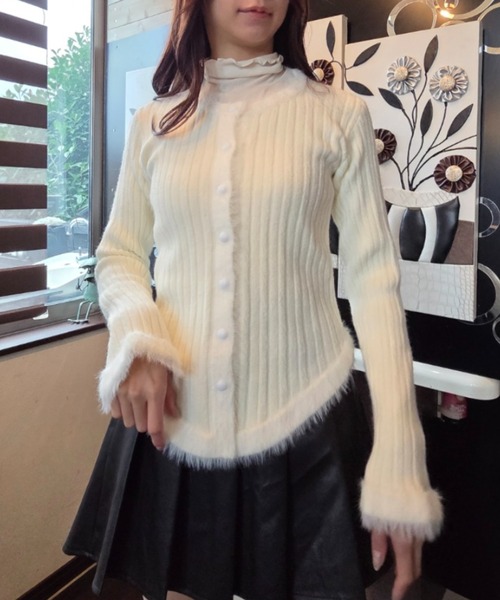 tolene(トレネ)の「フェイクファー使い リブニットトップス(カーディガン/ボレロ・レディース・ブラウン/ホワイト/ブラック・FREE)」の7枚目の写真