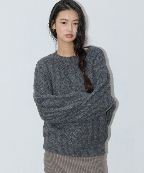 MICHIKO LONDON(ミチコ ロンドン)の「フィッシャーマンケーブルウールニットチャコール(ニット/セーター・レディース・その他・FREE)」の1枚目の写真