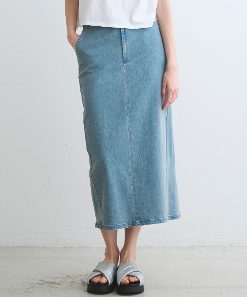 three dots（スリードッツ）の「デニム ペンシルスカート（デニムスカート・レディース・ブルー/ブルー系その他・MEDIUM/SMALL）」の2枚目の写真