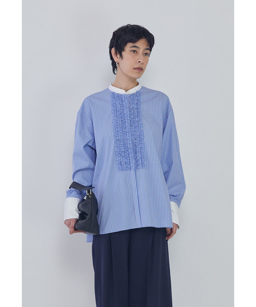 1er Arrondissement(プルミエアロンディスモン)の「フリルブザムシャツ(シャツ/ブラウス・レディース・オフホワイト/ストライプ・38/36)」の3枚目の写真